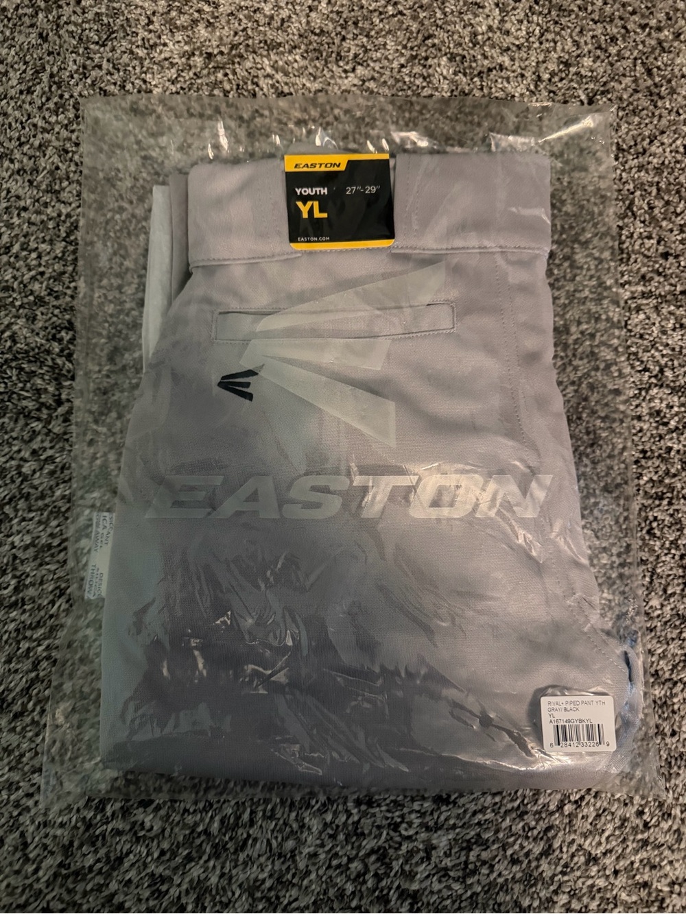 Easton Youth Baseball Pants in Light Gray with Logo